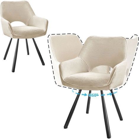 Chaises de salle à manger - WAFTING - Fauteuil pivotant - Lot de 2 - Velours beige - Accoudoirs, pieds métal (1/5)