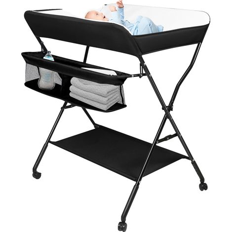 Table à langer pour bébé, hauteur réglable, structure stable, noir (1/2)
