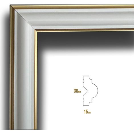 Cornice Bugna Preassemblata per Boiserie in polimeri linea GOLD (doppio filo oro) bianco Avorio 9010 varie dimensioni-50X50cm (1/2)