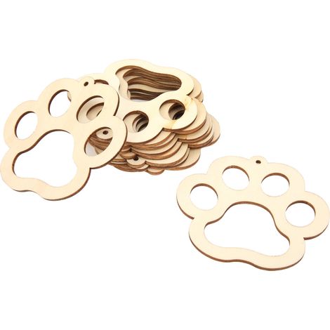 Lot de 30 pièces en bois naturel, trouées, à la surface lisse. Adorables pattes d'ours décoratives.