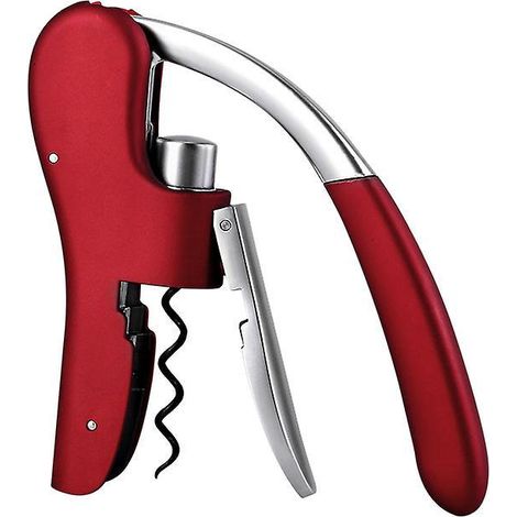Weinöffner, kompakter Flaschenöffner mit ergonomischem Doppelgriff, rot (1/4)