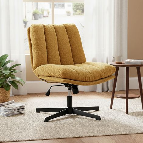 Fauteuil pivotant et réglable en tissu chenille moutarde et noir (1/5)