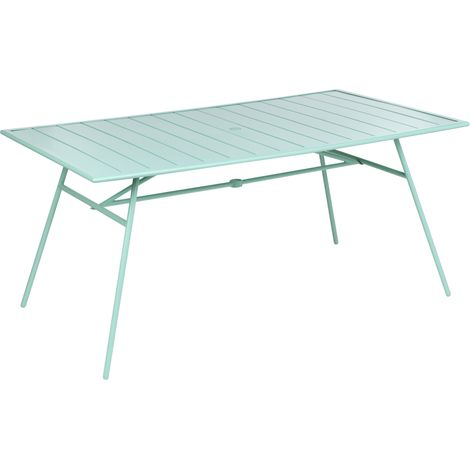 Mesa de jardín 160 x 90 cm de hierro galvanizado con recubrimiento en polvo mobiliario de exterior estilo moderno verde menta Terenzo (1/5)