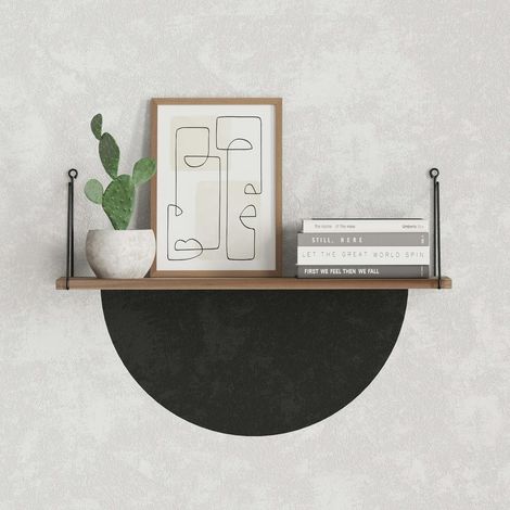 Etagère murale décor bois foncé à montants noirs JENA