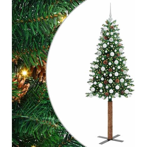Sapin de Noël，Arbre de Noël mince Vert 180 cm PVC et bois de pin massif CFW70746 (1/5)
