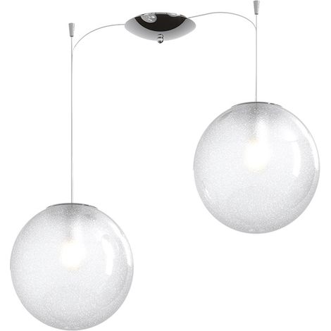 Sospensione Contemp Glitter Metallo Cromo Vetro Soffiato Trasp 2 Luci E27 25Cm (1/3)