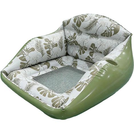 Bouée gonflable robuste pour le lac, idéale pour bronzer. Deux porte-gobelets intégrés. Pratique pour la piscine dans le jardin. Verte. (1/5)