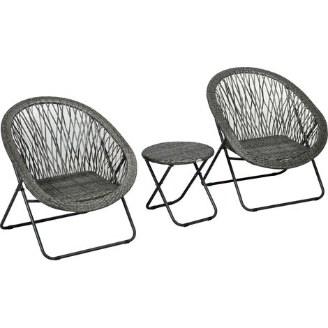 Salon de jardin extérieur en résine ensemble table et chaises d'extérieur pour 2 personne table 2 fauteuil pliables gris