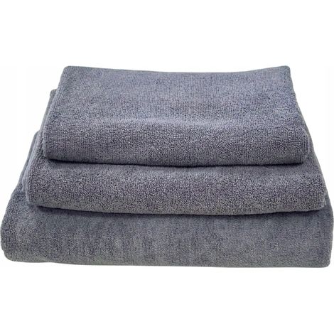 Set mit 3 grauen Badetüchern, 100 % Baumwolle, 50 x 90 cm, 70 x 140 cm, 100 x 150 cm (1/5)