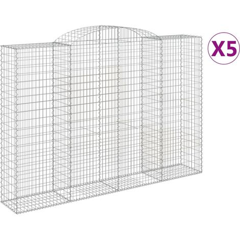 Gabbione Cestini Recinzione Gabbia Muro di Sostegno Arco 5 pz 300 x 50 x 200/220 cm Ferro Zincato Argento 020040916