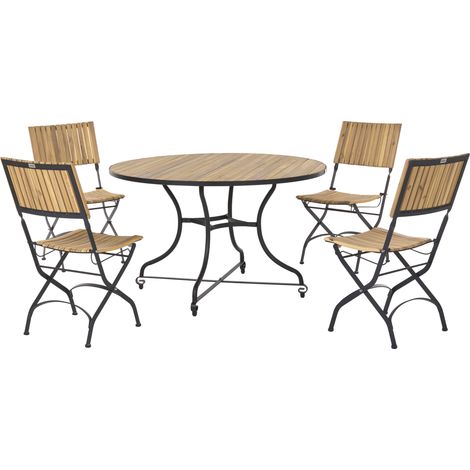 Conjunto de comedor de exterior 4 sillas mesa de madera de acacia con estructura plegable de acero marrón claro Lascari