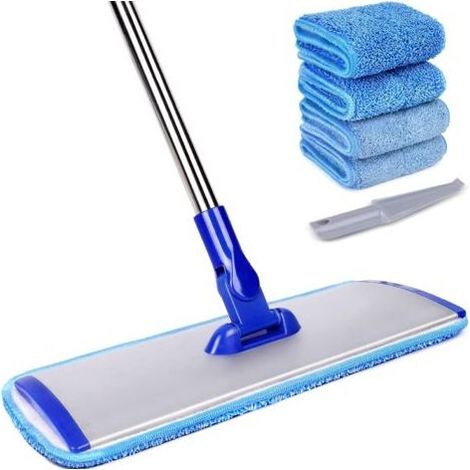 Système de nettoyage de sols professionnel avec balai microfibre de 45,7 cm (18 pouces), balai plat avec manche en acier inoxydable, 4 lingettes lavables et réutilisables (1/5)
