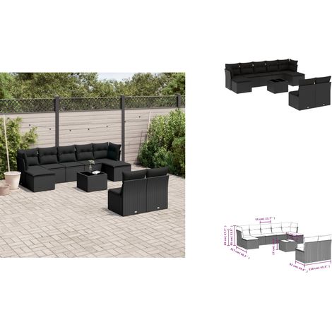Salon de jardin 10 pcs avec coussins noir résine tressée - Ensemble Salon De Jardin - Mobilier De Jardin - Canapé D'extérieur - Résine Tressée - Rotin Synthétique (1/3)