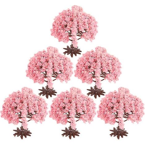 Décoration de sapin artificiel miniature en cerisier en fleurs, ensemble de 6 pièces, rose (1/5)