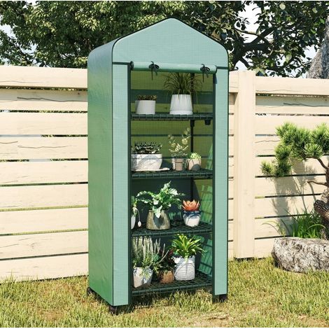 Mini invernadero de jardín con 4 estantes, puerta enrollable, 69 x 50 x 165 cm, verde DESVIAE (1/5)