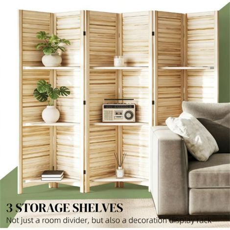 Paravent de séparation de pièce en bois naturel, gain de place, 6 panneaux de séparation pour la maison ou le bureau - Décoration murale (1/5)