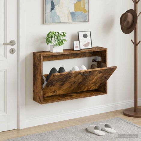 vidaXL Wall-Mounted Shoe Cabinet HAARLEM 71 x 17 x 43 cm Smoked Oak (1/5)