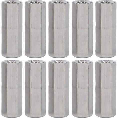 10 écrous de raccordement hexagonaux M6x1 L30mm en acier inoxydable 304 antirouille et anticorrosion, connecteurs de tige filetée (1/5)