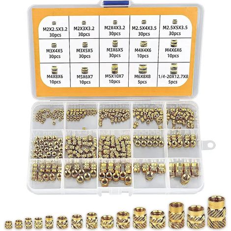 Lot de 300 inserts filetés thermofusibles en laiton, écrous moletés à double moletage diagonal, assortiment M2 à M6 pour impression 3D et pièces en plastique