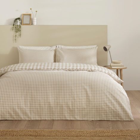 Housse de Couette réversible avec taie d'oreiller Motif Vichy Naturel (1/4)