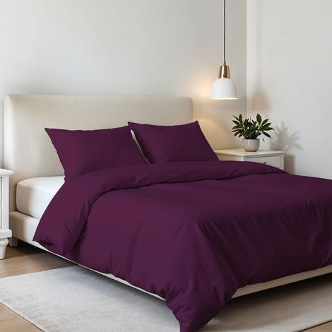 Parure de lit Double en Microfibre, fabriquée en Italie – Housse de Couette – 250 x 200 cm avec Rabat et taies d'oreiller, Prune, lit Double (1/5)