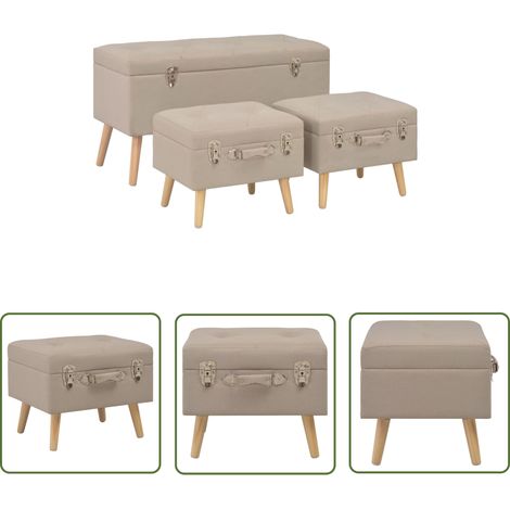 The Living Store Hocker mit Stauraum 3 Stk. Beige Stoff - Beistelltisch - Wohnzimmer Dekoration - Sessel - Couchtische - Bequemes Sitzen (1/5)