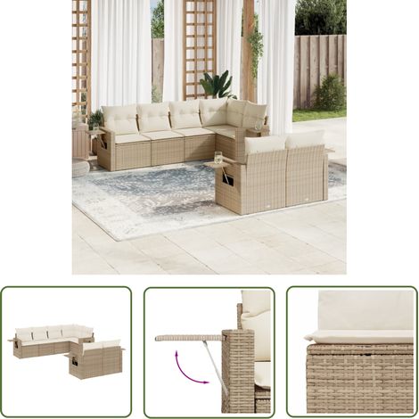 The Living Store 7-tlg. Garten-Sofagarnitur mit Kissen Beige Poly Rattan - Gartengestell - Gartenmöbel Set - Outdoor Möbel - Lounge Garnitur - Rattan Gartenmöbel (1/5)