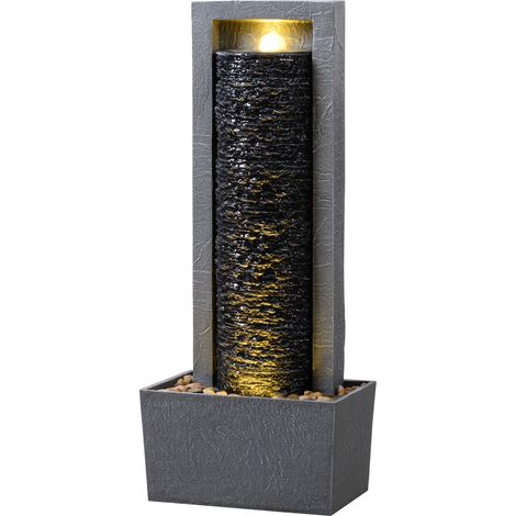 Teamson Home Fontana da giardino moderna con luce LED calda in poliresina effetto roccia stratificata colore grigio scuro per terrazzo o ingresso