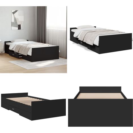 Bettgestell mit Schubladen Schwarz 75x190 cm Holzwerkstoff - Bettesrahmen - Doppelbett - Holzbettfundament - Schubladenschrank - Schlafzimmereinrichtung - Home & Living (1/5)