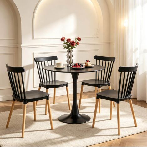 Set di 4 sedie da pranzo 48x52,5x83 cm in PP e legno, nere, stabili – MEUBLIV (1/5)