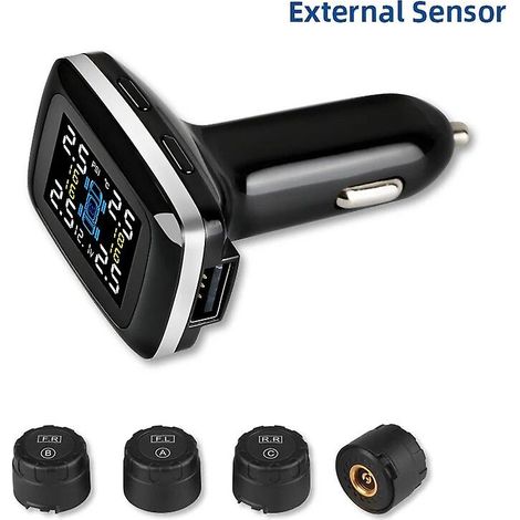 Système de surveillance de la pression des pneus TPMS pour voiture, alarme et manomètre de pression avec allume-cigare et port USB, sécurité automobile et avertissement de température des pneus (capte (1/5)