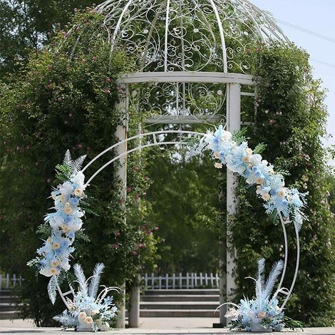 Double Pole Metal Round Wedding Backdrop Stand Free Standing Garden Flower Rack Falling Curtain Arch Venue Decor, Large 200 x 240cm