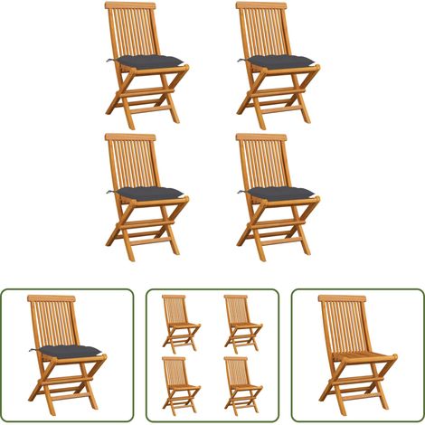Chaise de jardin pliable - Chaises de jardin et coussins anthracite lot de 4 Bois de teck (1/5)