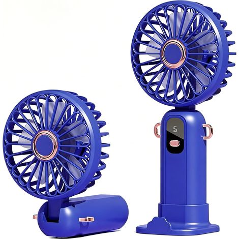 Ventilateur Portable :Recharge Rapide Type-C, 5 Vitesses, Inclinaison 180°, Portable et Pliable Avec écran LED. Idéal Pour la Maison, le Bureau et Les Voyages(bleu) (1/5)