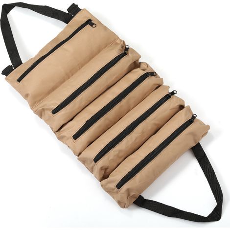 Sac à outils marron, 47 x 28 cm, 1 pièce. Sac à outils pour réparation de véhicules / sac enroulable / sac de rangement portable pour outils.