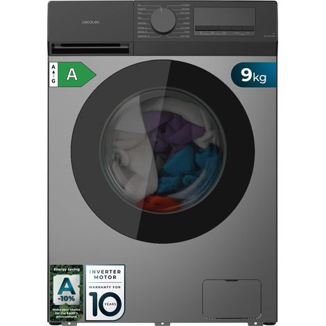 Lave-linge avec 9 kg de capacité, 1400 tr/min, 15 programmes, classe A, moteur Inverter Plus et SteamMax.
