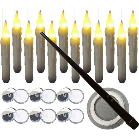 Bougies flottantes avec télécommande baguette magique, lot de 12 bougies LED sans flamme à effet scintillant, fonctionnant sur piles, inspirées de Harry Potter, jaunes (1/5)