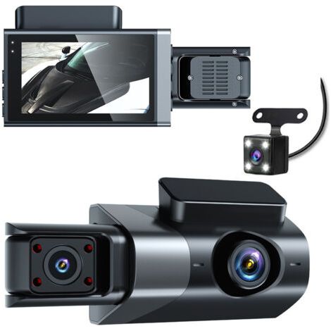 Dashcam Voiture Avant Arrière 1080P, 3" FHD Écran Camera Voiture,  triple électronique de voiture avec enregistrement en boucle, vision nocturne