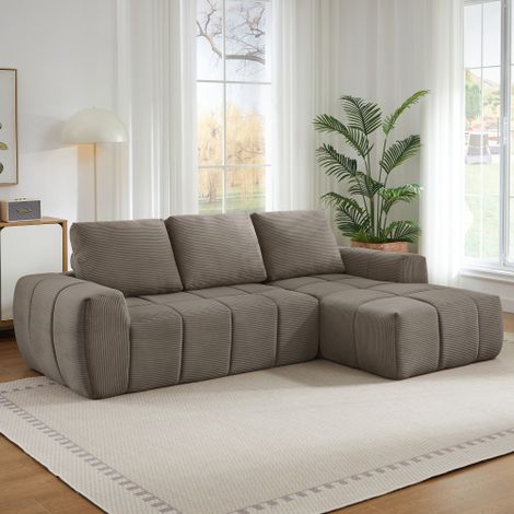 Kompressionssofa, modernes übergroßes Ecksofa, luxuriöses Cord-L-Sofa mit abnehmbaren Kissen, gepolsterte Sofas für Wohnzimmer, Wohnung und Büro, keine Montage erforderlich
