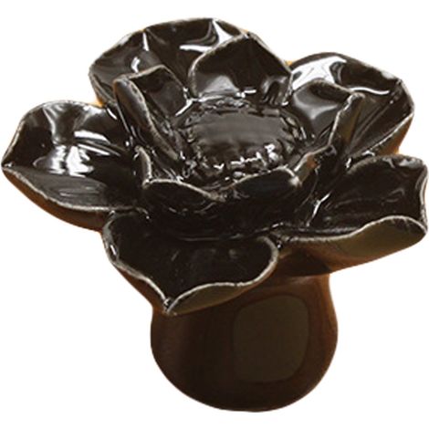 Lotus Flower Ceramic Door Knob Drawer Cupboard Wardrobe Furniture Pull Handle (Black) (1/2)