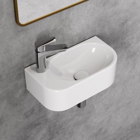 HOROW Lavabo sospeso piccolo 40 cm in ceramica bianca foro sinistro (1/5)