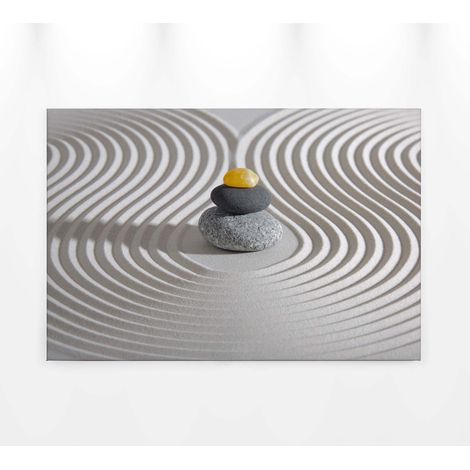 Tableau salle de bain pour déco zen | Tableau zen pile de pierre bien être | Tableau blanc gris pour salon & chambre adulte - 0,9 x 0,6 m (1/5)