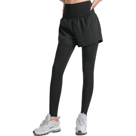 Shorts Sport Femme Haute Taille Élastique Poche Latérale - Pour Course Tennis Cyclisme Randonnée - 2 Pièces (1/5)