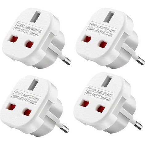 Reiseadapter UK-EU,4-teilig (Englischer Stecker auf Frankreich,Britischer Stecker auf Europa),Geeignet für Deutschland,Polen und Schweden,Weiß (1/5)