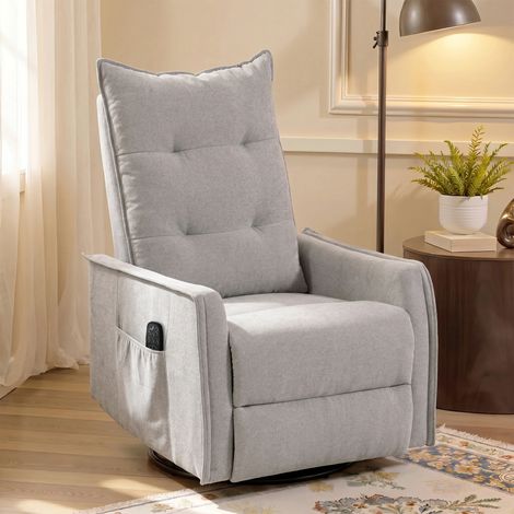 Fauteuil massant inclinable pivotant chenille, chaleur, repose‑pieds, télécommande, gris clair (1/5)