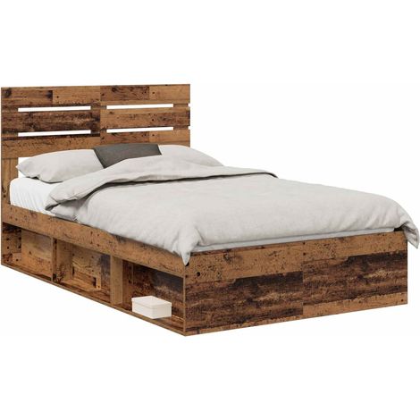 Estructura de cama con cabecera Madera vieja 135 x 190 cm vidaXL