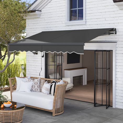 Elektrisch ausfahrbare Markise mit Kurbel, verstellbarer Neigung und UV-Schutz für Garten und Terrasse, 296 x 250 cm, Dunkelgrau