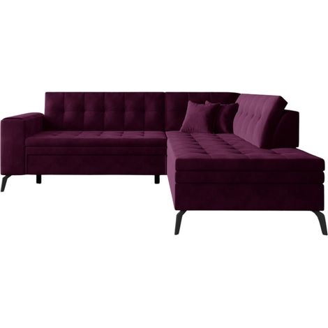 Canapé d'angle convertible velours LARRY - Pieds acier noir-Prune-angle droit (1/5)