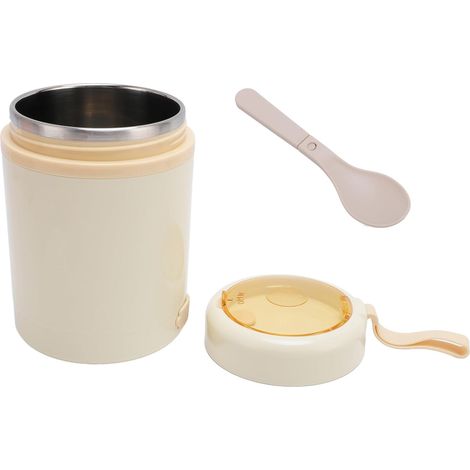 Boîte à Déjeuner électrique USB, Chauffe-plats en Acier Inoxydable 304 de 600 Ml avec Température Constante de 60 °C et Conception étanche, Pot Chauffant Portable pour les (Beige) (1/5)