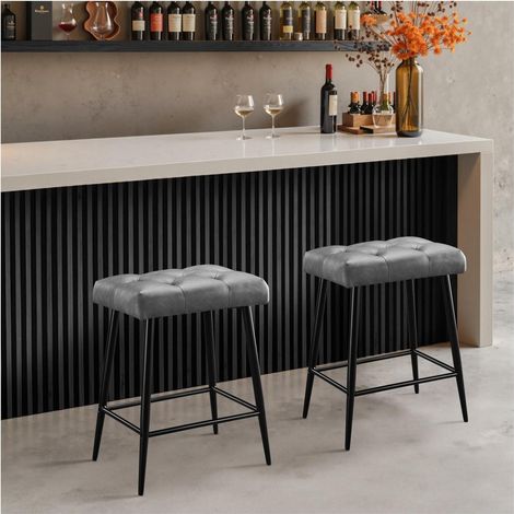 2er Set Barhocker Mikrofaser-Leder Grau 62.5 cm mit Fußstütze (1/5)